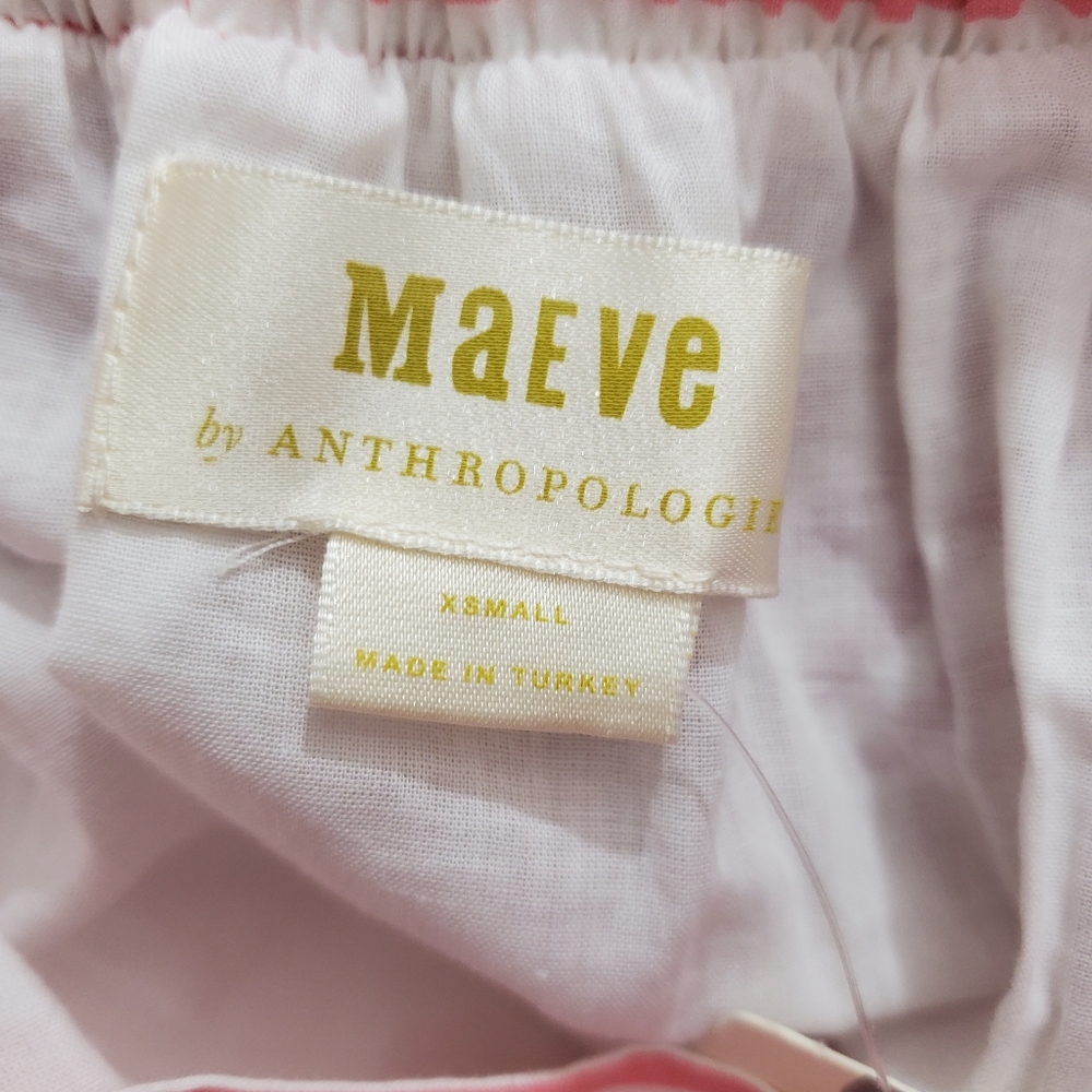 NWT Anthropologie Maeve Penny Ruffled Midi Skirt Pink Striped Tiered Boho XS - Picture 9 of 13